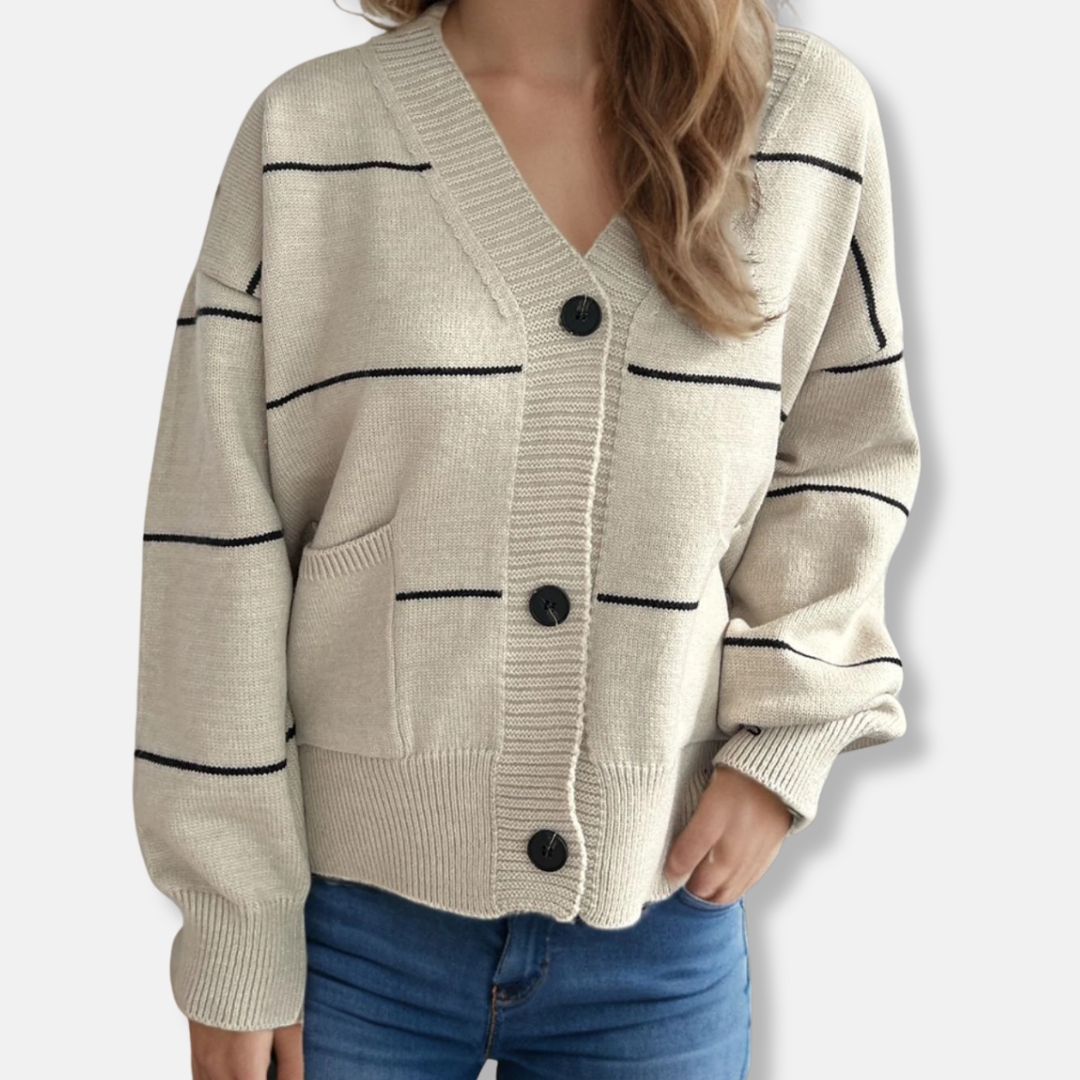 Cardigan Femme en Tricot de Poids Moyen Coupe Ample Encolure en V Longueur sur les Hanches Manches Longues