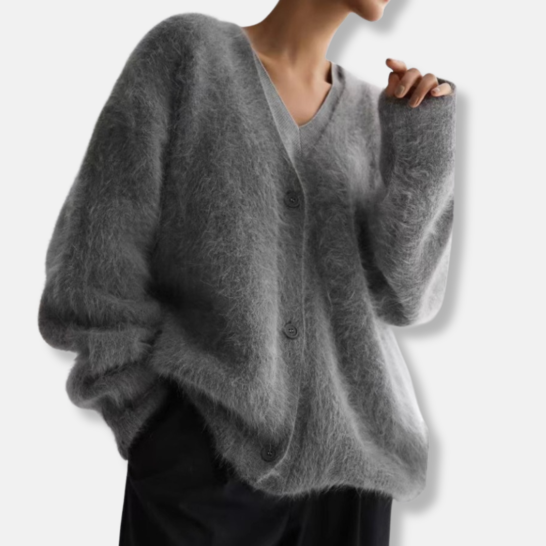 Cardigan Femme En Maille Douce Oversize Col V Avec Fermeture Bouton Unique Pour Un Style Confortable