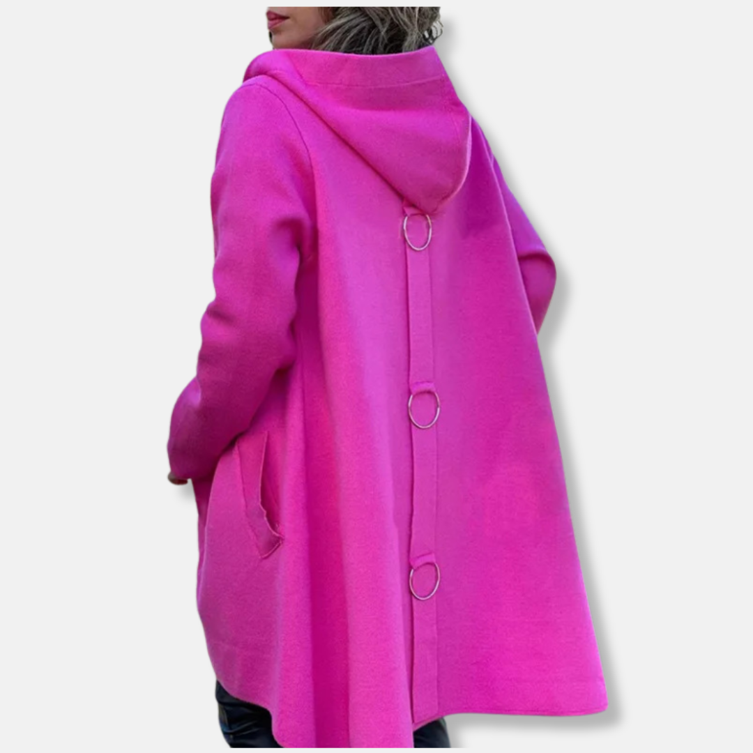 Manteau Femme En Laine Avec Capuche Et Fermeture À Boutons Pression Longueur Mi Cuisses