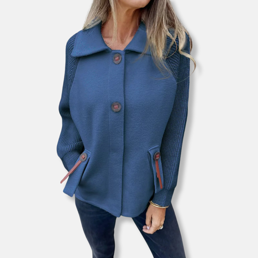 Amawinc Veste Femme Décontractée Avec Manches Maille Texturée Col À Revers Bouton Devant Polyvalente
