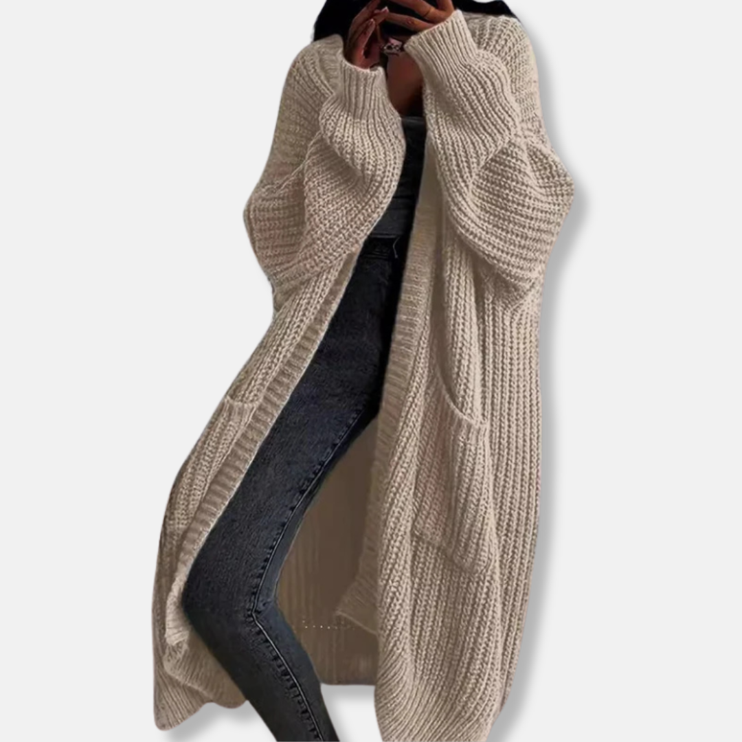 Amawinc Cardigan Femme Oversized À Maille Côtelée Longueur Maxi Ouvert Avec Poches