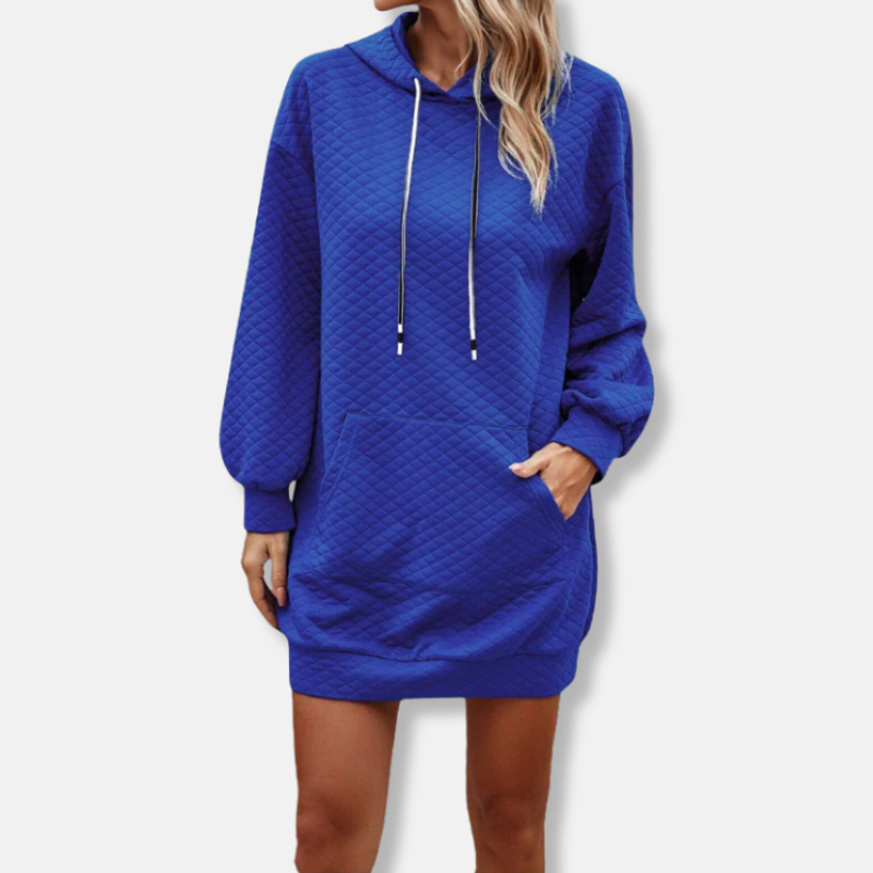Robe Mini À Capuche Matelassée Texture Diamant Coupe Oversize Avec Poche Et Manches Longues