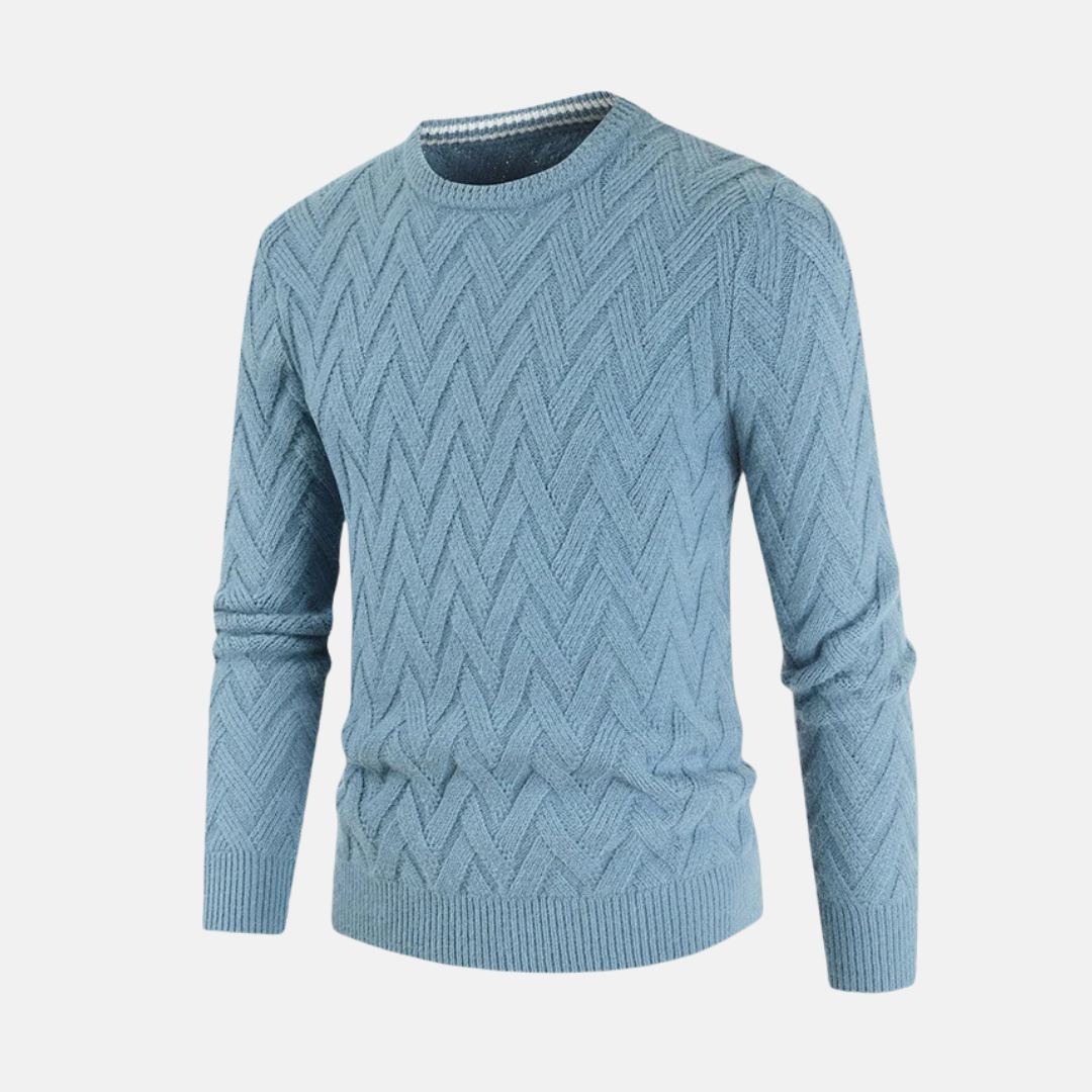 Pull Homme En Laine Col Rond Maille Chevron Texture Poignets Et Ourlets Côtes Classique