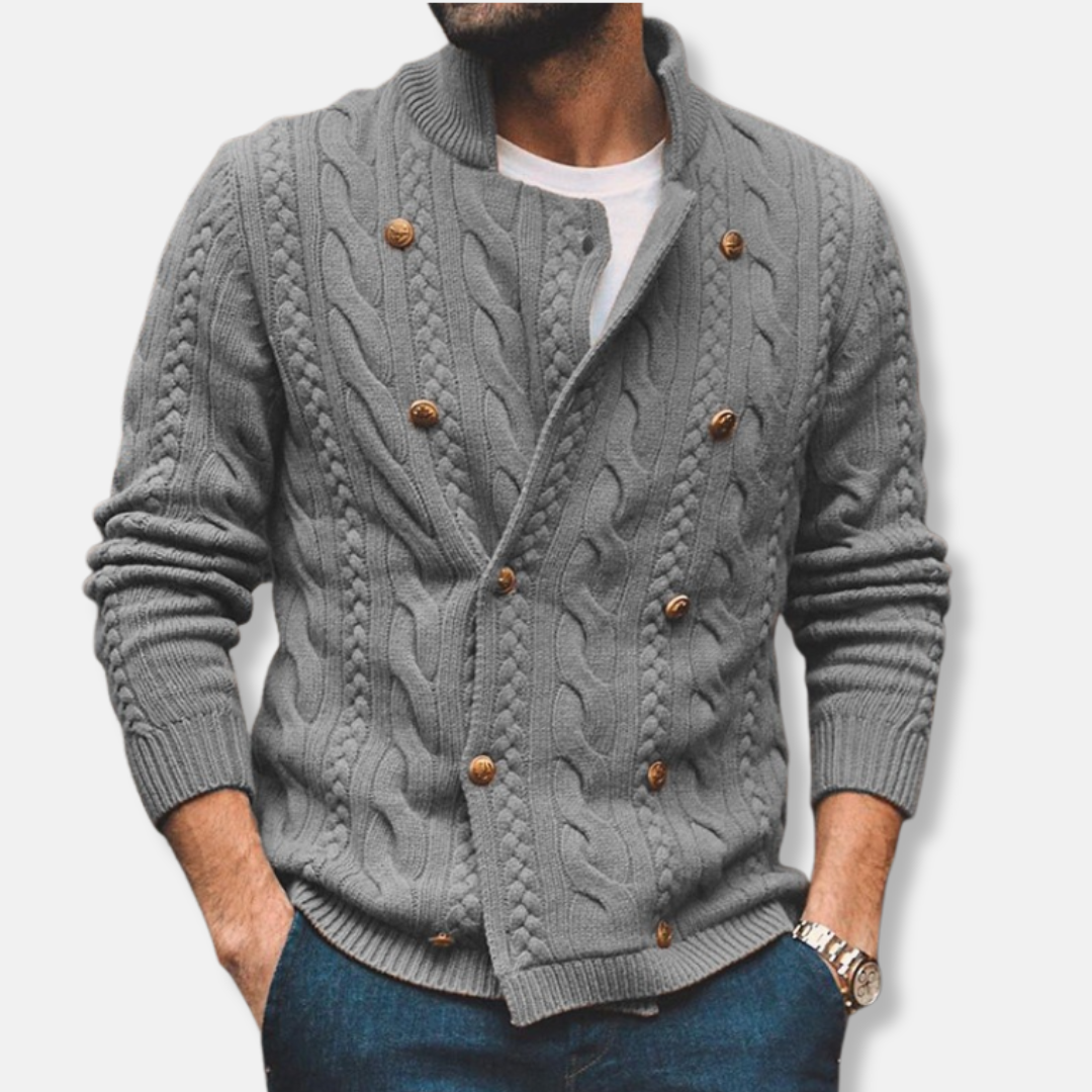 Cardigan Homme En Laine Mélangée À Double Boutonnage Col Montant Coupe Regular Automne Hiver