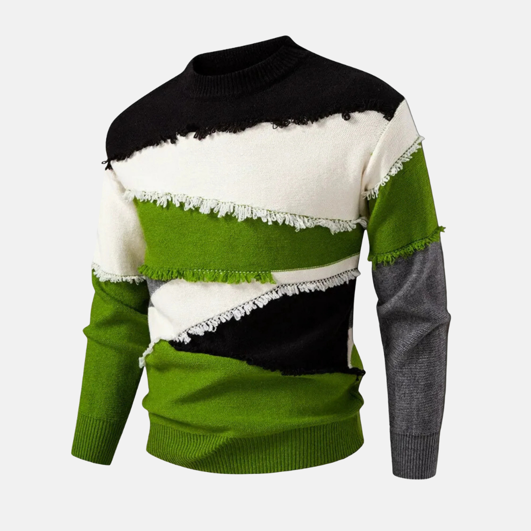 Pull Homme En Maille Mélangée Col Montant Colorblock Coupe Regular Pour Style Smart Casual
