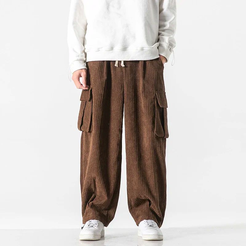 Pantalon Velours Côtelé Vels Avec Poches Utilitaires Surdimensionnées Et Taille Élastique Avec Cordon
