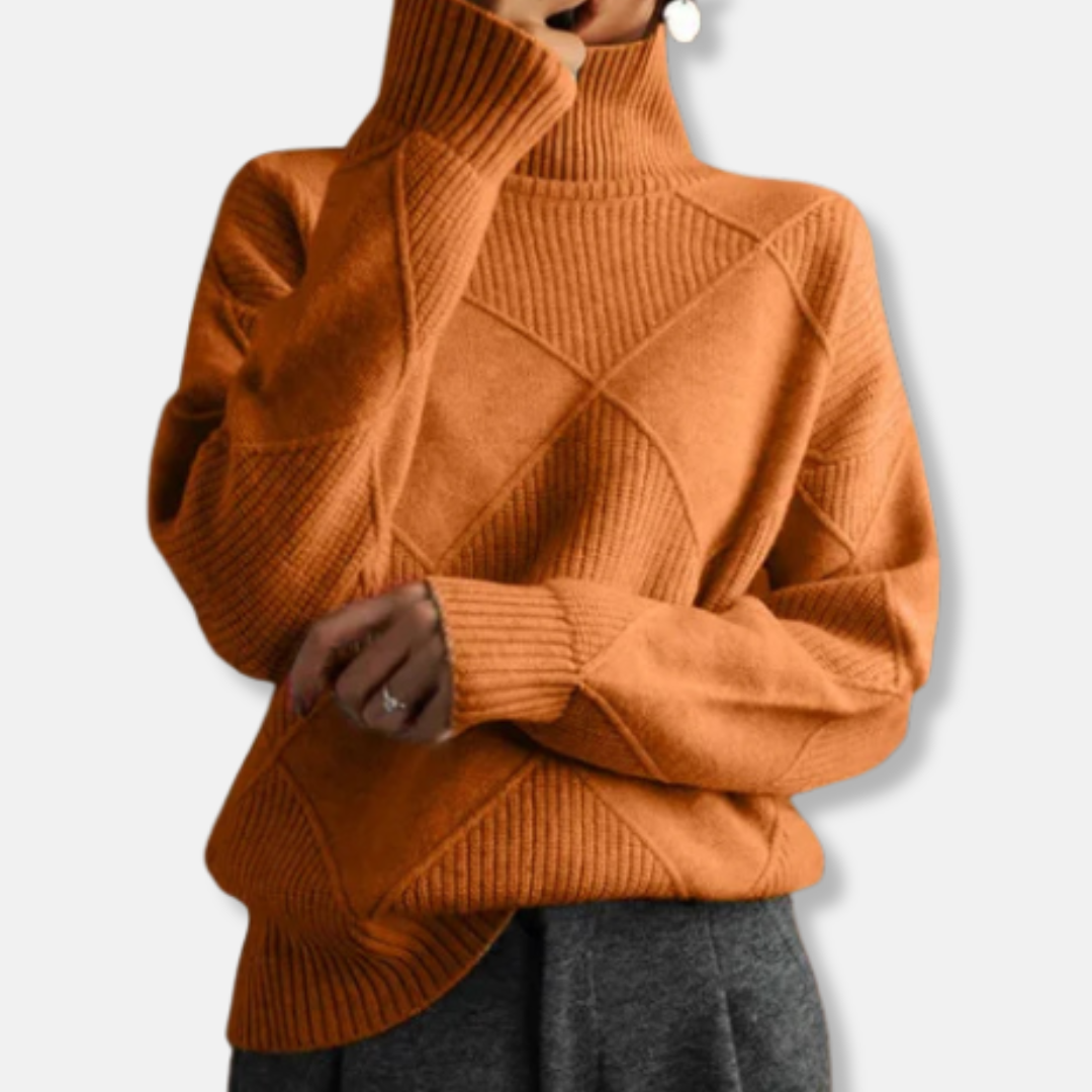 Sienna Pull Col Roulé Décontracté Pour Femme En Maille Diamantée Côtelée Manches Longues Confort Quotidien