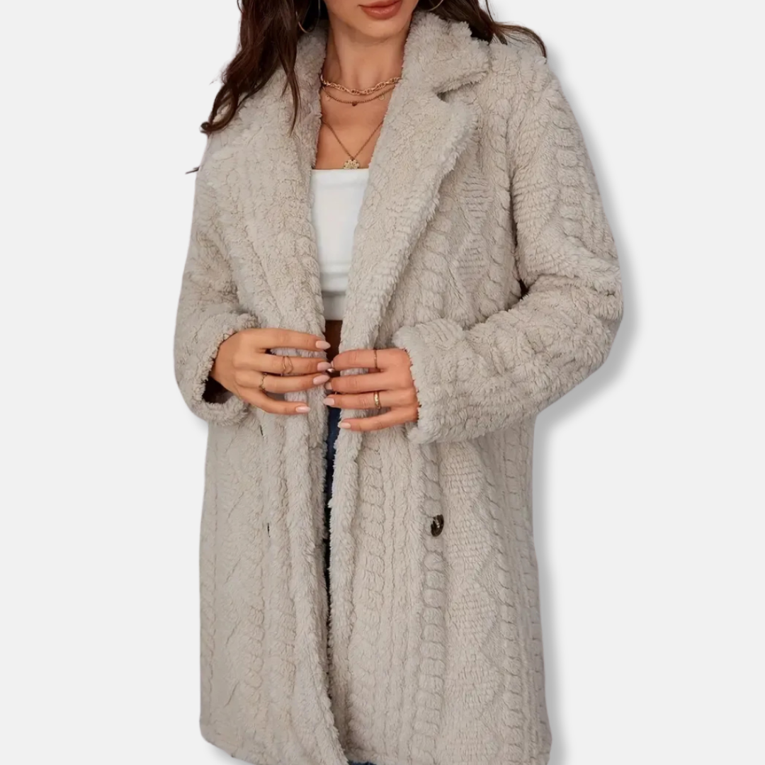 Manteau Femme En Maille Double Boutonnage Col Revers Cranté Longueur Mi Cuisses