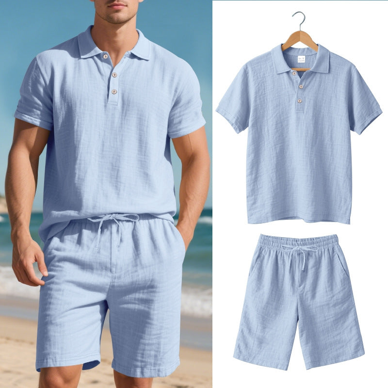 Brescot Polo Ensemble Deux Pieces En Lin Respirant Pour Été Coupe Droite Décontractée Avec Taille À Cordon Ajustable
