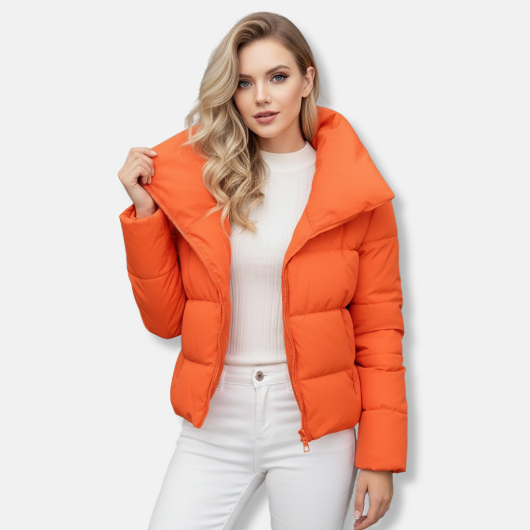 Manteau Matelassé Femme Coupe Régulière Rembourré Chaude Col Cheminée Fermeture Éclair Asymétrique
