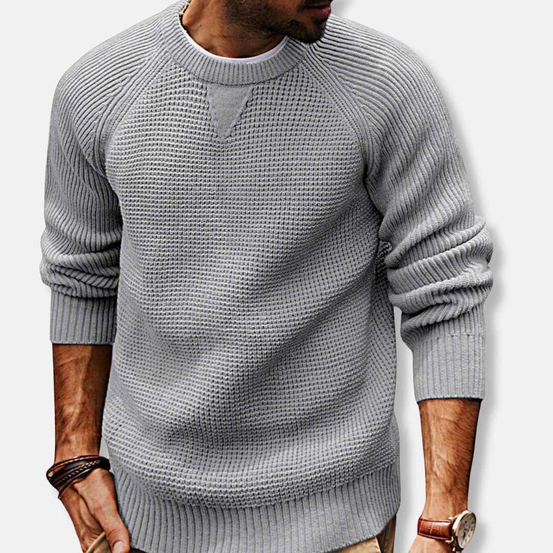 Sweatshirt Homme Col Rond Tricot Texture Avec Manches Raglan Longues Décontracté Automne Confort