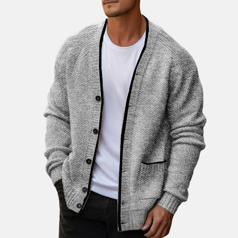 Amawinc Cardigan Homme en Laine Mélangée Col V Bouton Devant Tricot Décontracté Style Quotidien