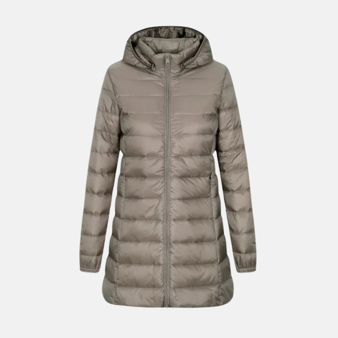 Doudoune Femme Matelassée Ajustée MiCuisse Capuche Imperméable Nordisk Flair Collection Hiver Chaud