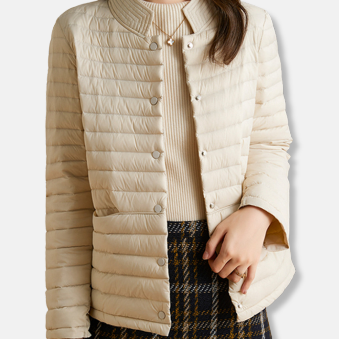 Veste Femme Slim Fit Quiltée Tissage Mélangé Col Montant Court Amawinc Automne Hiver
