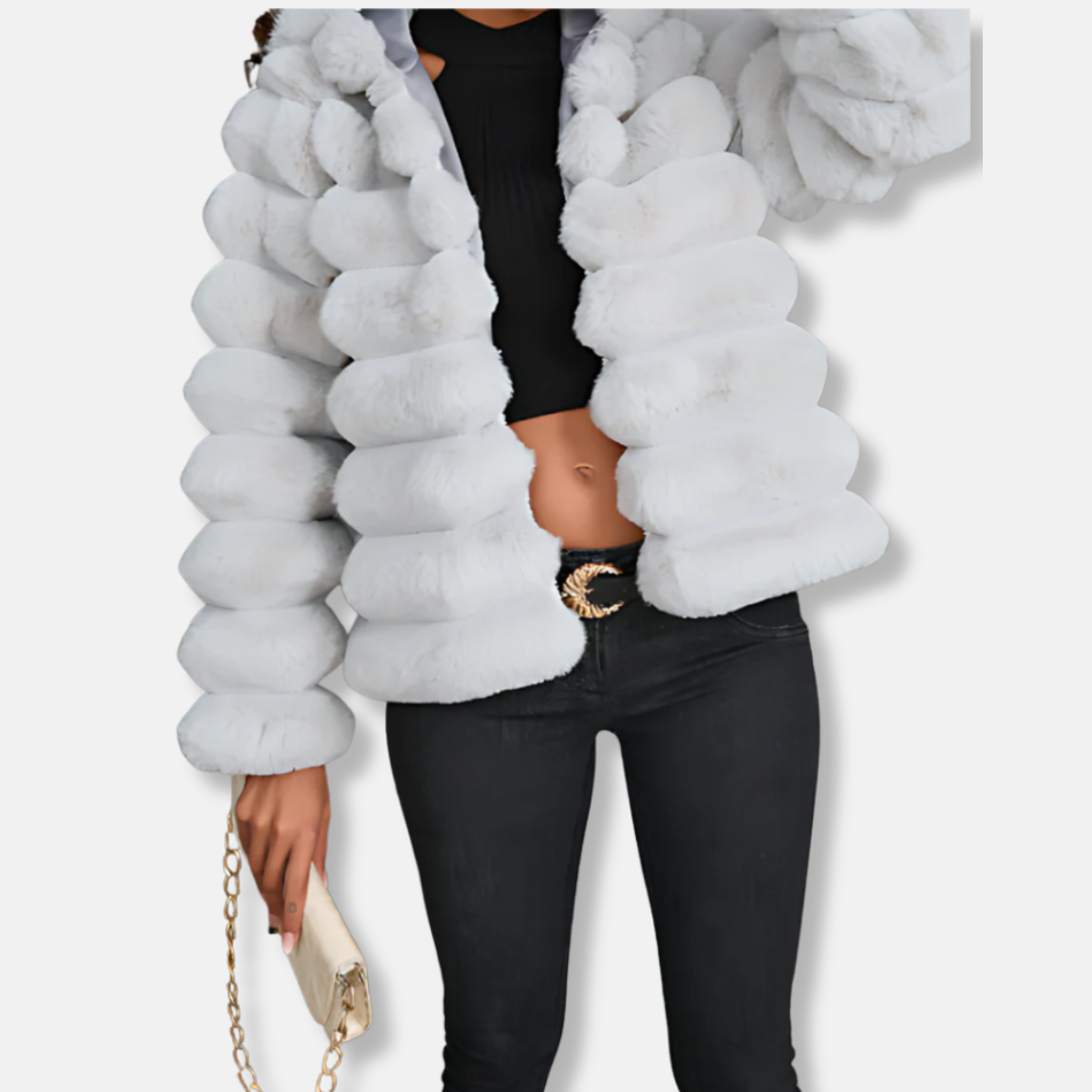 Veste Courte Femme En Fausse Fourrure Col Debout Manche Longue Pour Look Chic Hiver