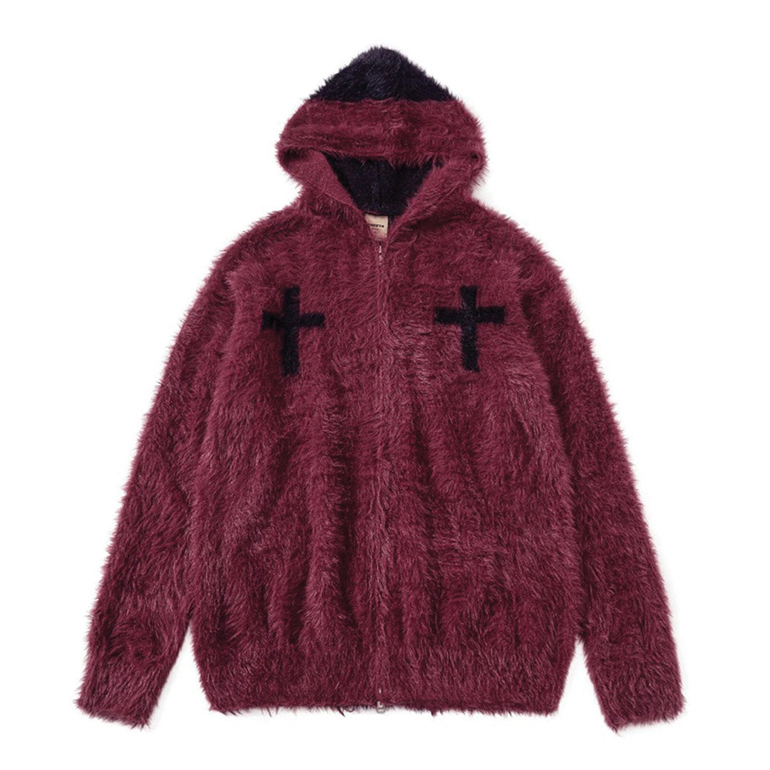 Veste À Capuche Réversible En Fausse Fourrure Double Face Avec Motifs Croix Brodés Et Coton Pour Streetwear