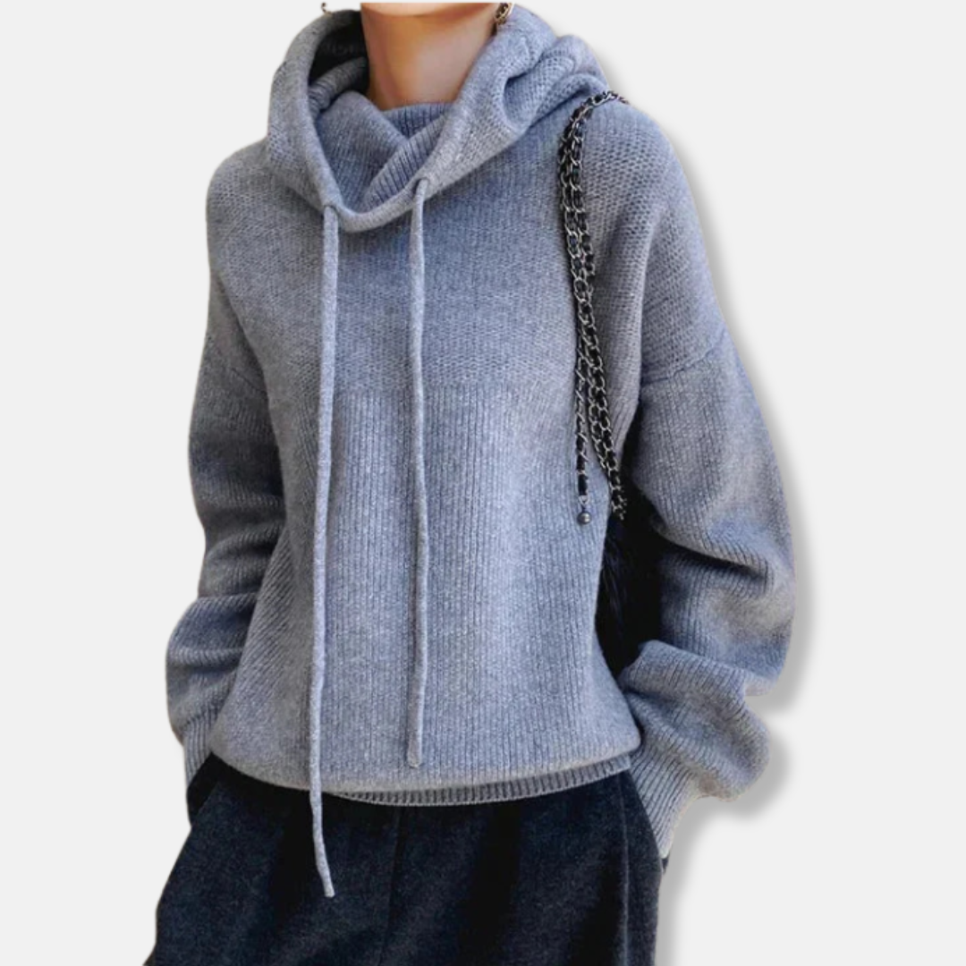 Sweat Tricot Femme Oversize Col Châle avec Cordon Serrage Doux et Confortable pour le Quotidien