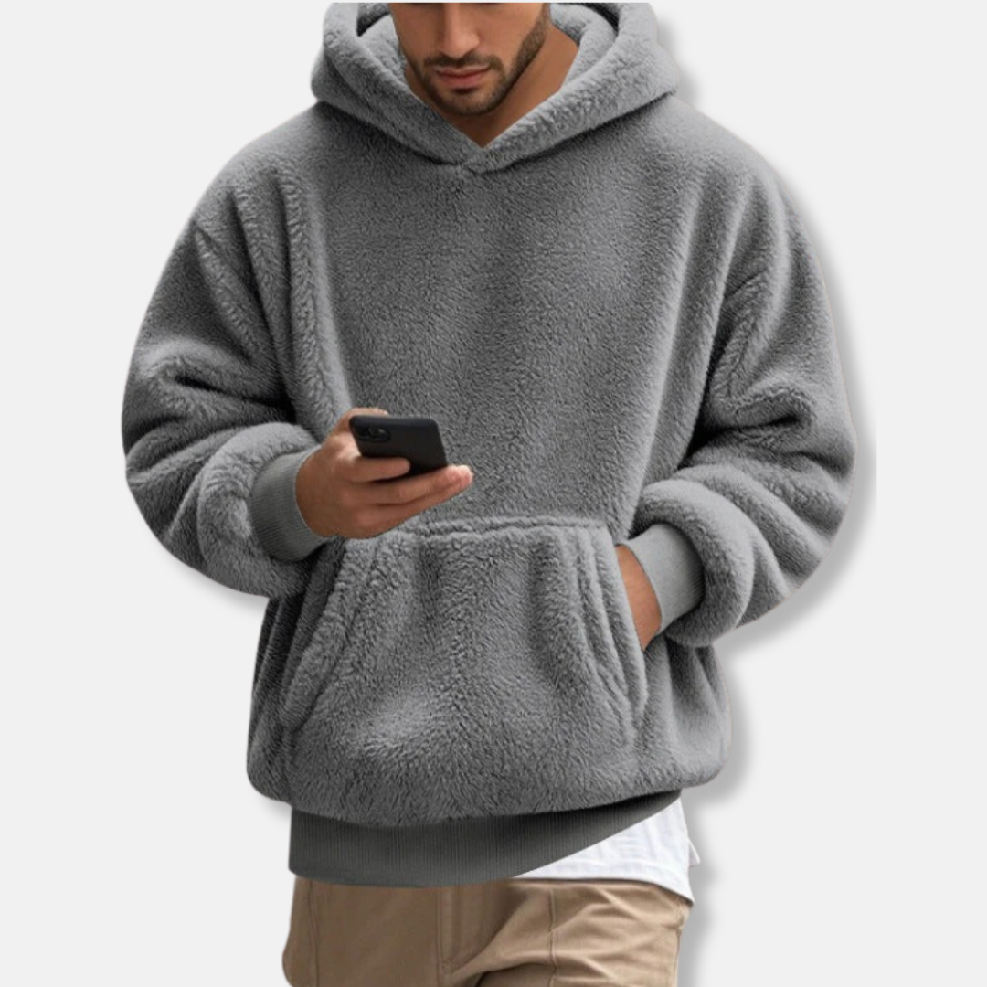 Sweat À Capuche En Polaire Homme Col En V Avec Poche Kangourou Longueur Au Niveau Des Hanches Coupe Décontractée