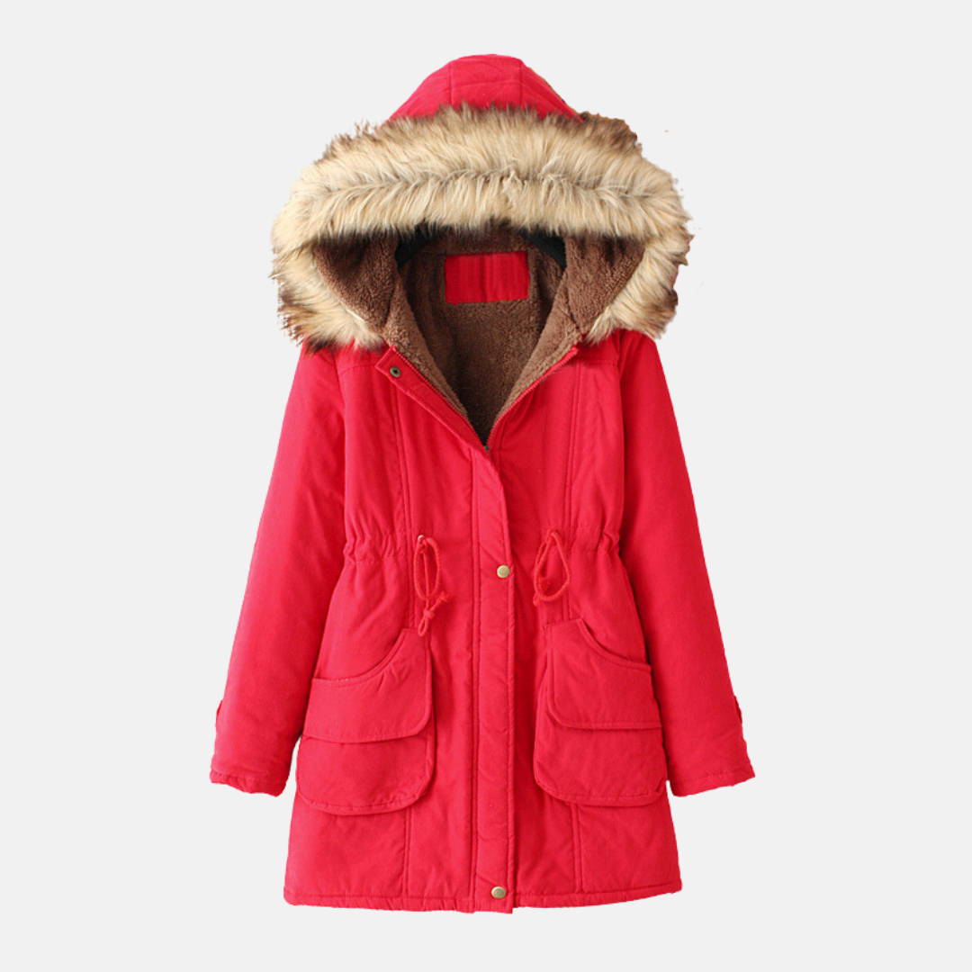 Parka Femme Doublure Sherpa Capuche Fourrure Fausse Taille Réglable Par Cordon Coupe Slim Regular