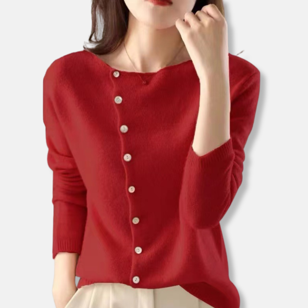 Cardigan Femme En Maille Douce Coupe Décontractée Encolure Asymétrique Poignets Côtelés