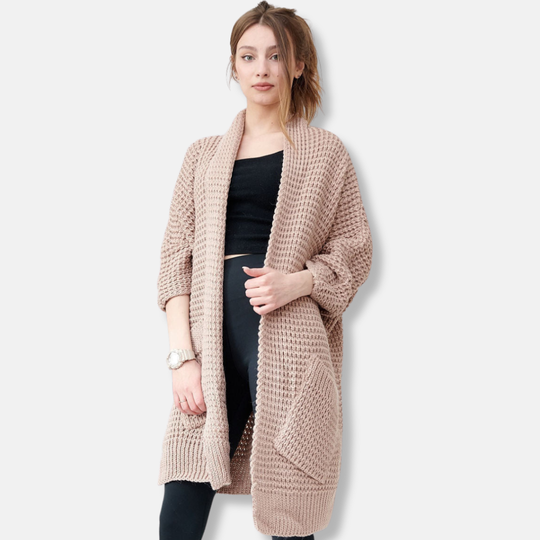 Manteau En Maille Pour Femme Oversize En Mélange De Laine Avec Ouverture Devant Et Poches Plaquées