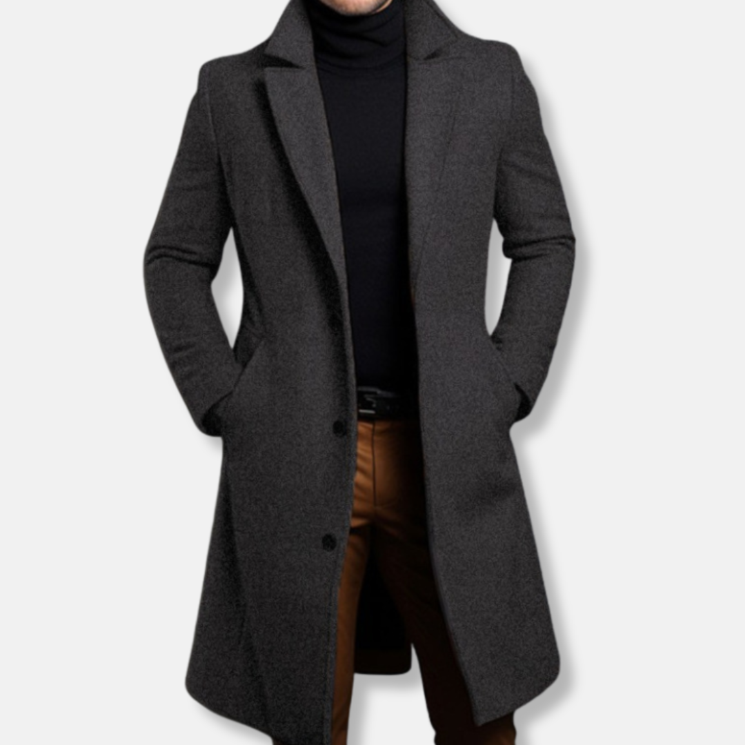Trench Coat Homme Nordisk Flair Coupe Tailorée Mélange de Laine Longueur Genou à Simple Boutonnage