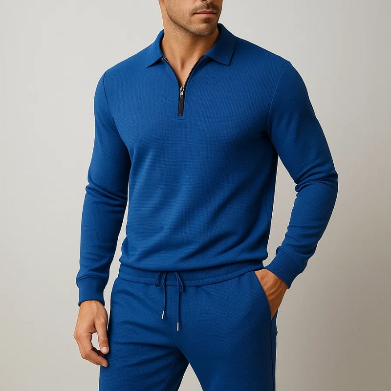 Ensemble Deux Pièces Lugano 1995 Haut Zip Manches Longues Et Pantalon À Cordon Respirant Léger Texture Gaufre
