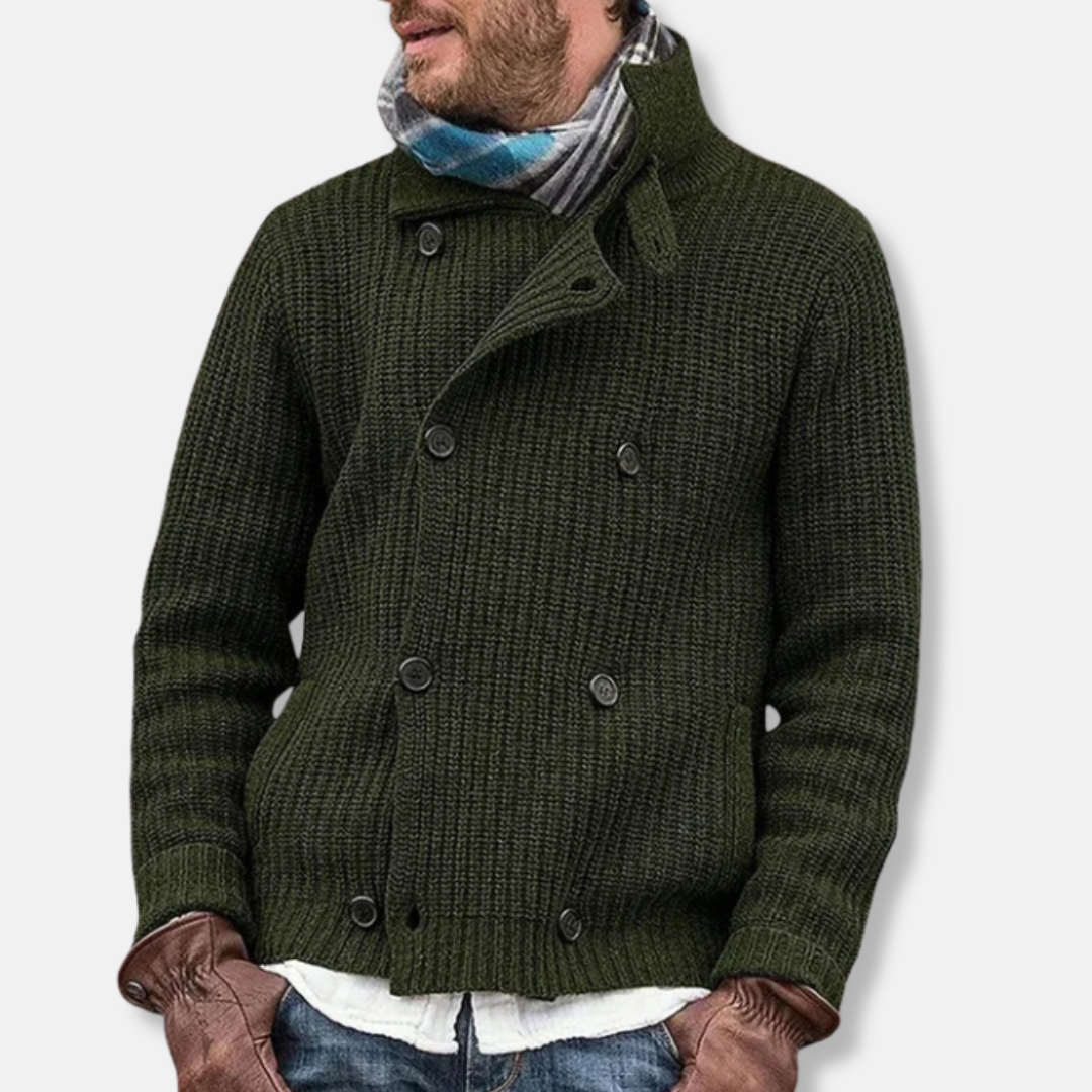 Veste Maille Mélange De Laine À Double Boutonnage Col Haut Pour Homme Amawinc Automne Hiver Coupe Décontractée