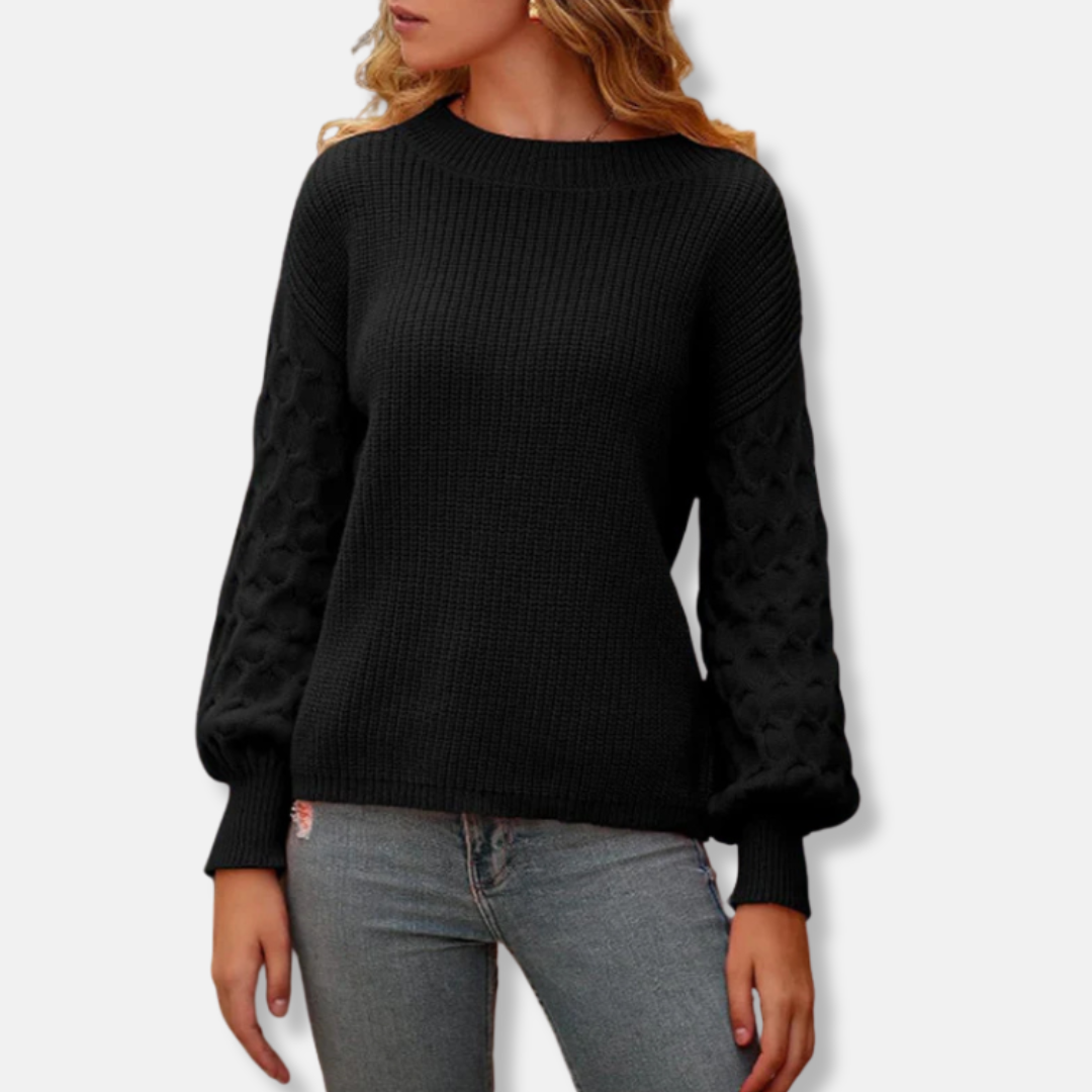 Pull Femme En Maille Décontractée Col Rond Manches Bouffantes Coupe Décontractée Élégante