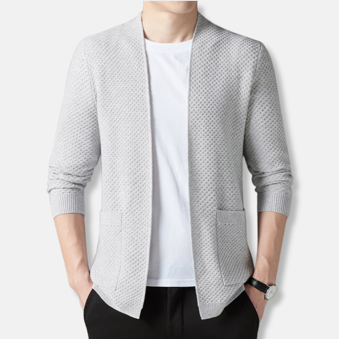 Cardigan En Maille Pour Homme Ouverture Frontale Texture Gaufre Coupe Décontractée Longueur À La Hanche Idéal Pour Automne