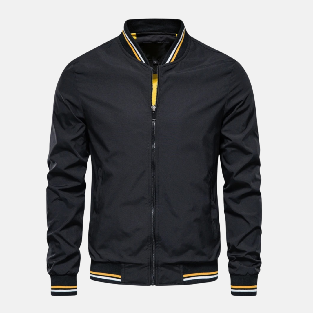 Amawinc Veste Bomber Homme Légère À Zip Coupe Décontractée Bordures Côtelées Rayées En PU Simili Cuir