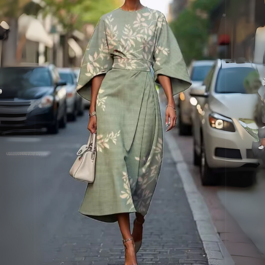 Robe Midi Portefeuille En Coton Asymétrique Avec Ceinture Matelassée Amawinc Pour Printemps