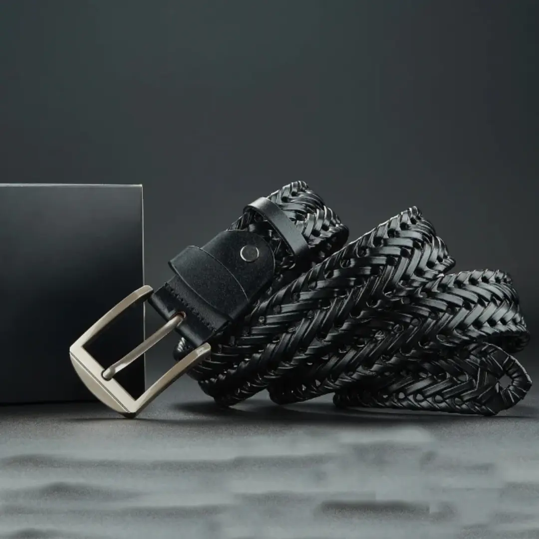 Ceinture Tressée En Cuir Véritable Premium Avec Boucle Polie Pour Toutes Occasions