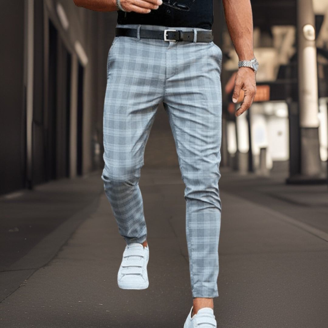 Amawinc Chinos Homme Slim Fit Respirant Mélange Longueur Totale À Carreaux Motif Nordique