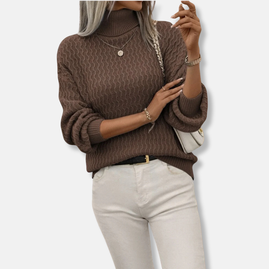 Pull Femme en Maille Col Roulé Manches Ballon Coupe Décontractée Élégante Style Décontracté