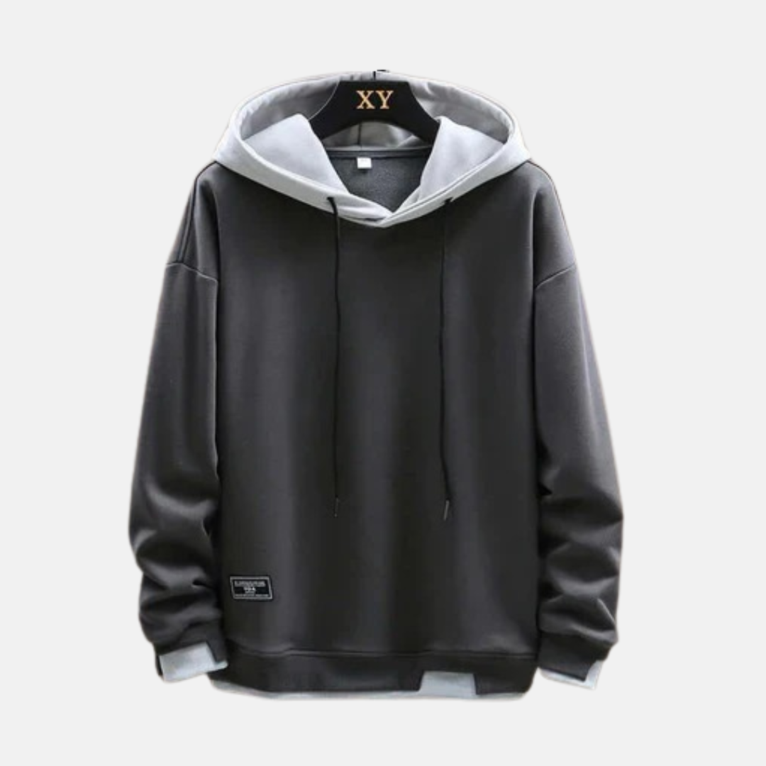 Sweat Oversize Pour Homme En Coton Mélangé Capuche Double Épaisseur Ourlet Factice Bord Côte