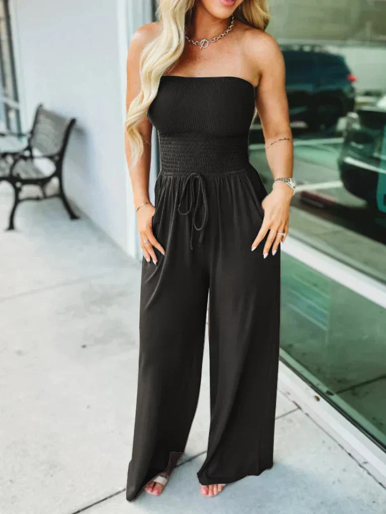 Combinaison Femme Amawinc Buste Smocké Taille Réglable Et Pantalon Large Légère Confortable