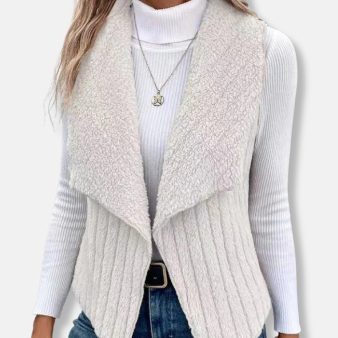 Gilet Femme Sans Manches En Maille Mélangée Col Châle Longueur À La Hanche Pour Tenue Chic