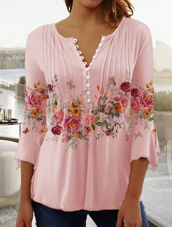 Blouse Judith À Encolure En V Bordée de Scallops et Plis Fluides Pour Tenues Chic Décontractées