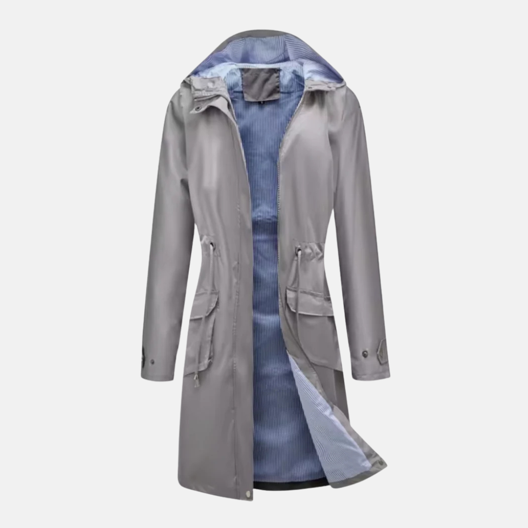 Nordisk-Flair Veste Longue À Capuche Imperméable Pour Femme Avec Taille Ajustable Fermeture Éclair Poches À Rabat