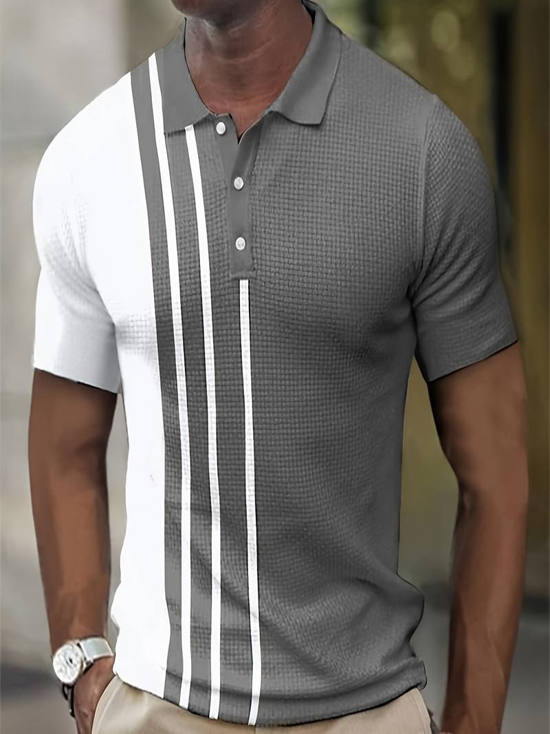 Polo Homme À Rayures Avec Col Classique Manches Courtes Respirant Léger Deux Tons Noir Et Blanc