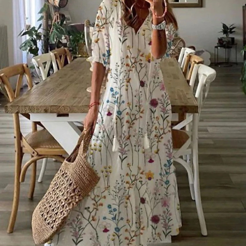 Fudus Kleid mit bedruckten, mittellangen Ärmeln