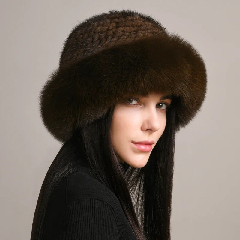 Chapeau En Fourrure Isabella Avec Couronne Ronde Et Bordure En Fourrure Solide Pour Lhiver