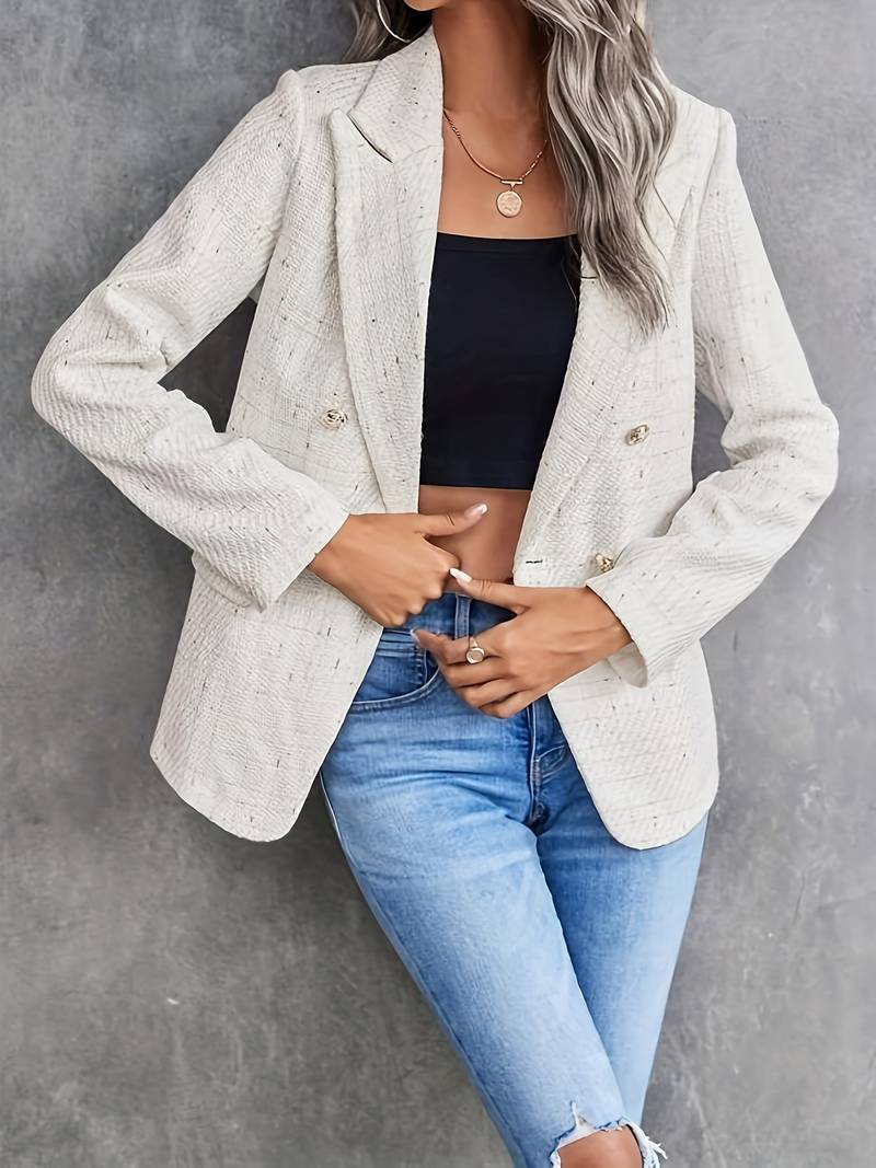 Amawinc Veste Blazer Femme Coupe Ajustée Tweed Texturé Double Boutonnage Revers À Encoche