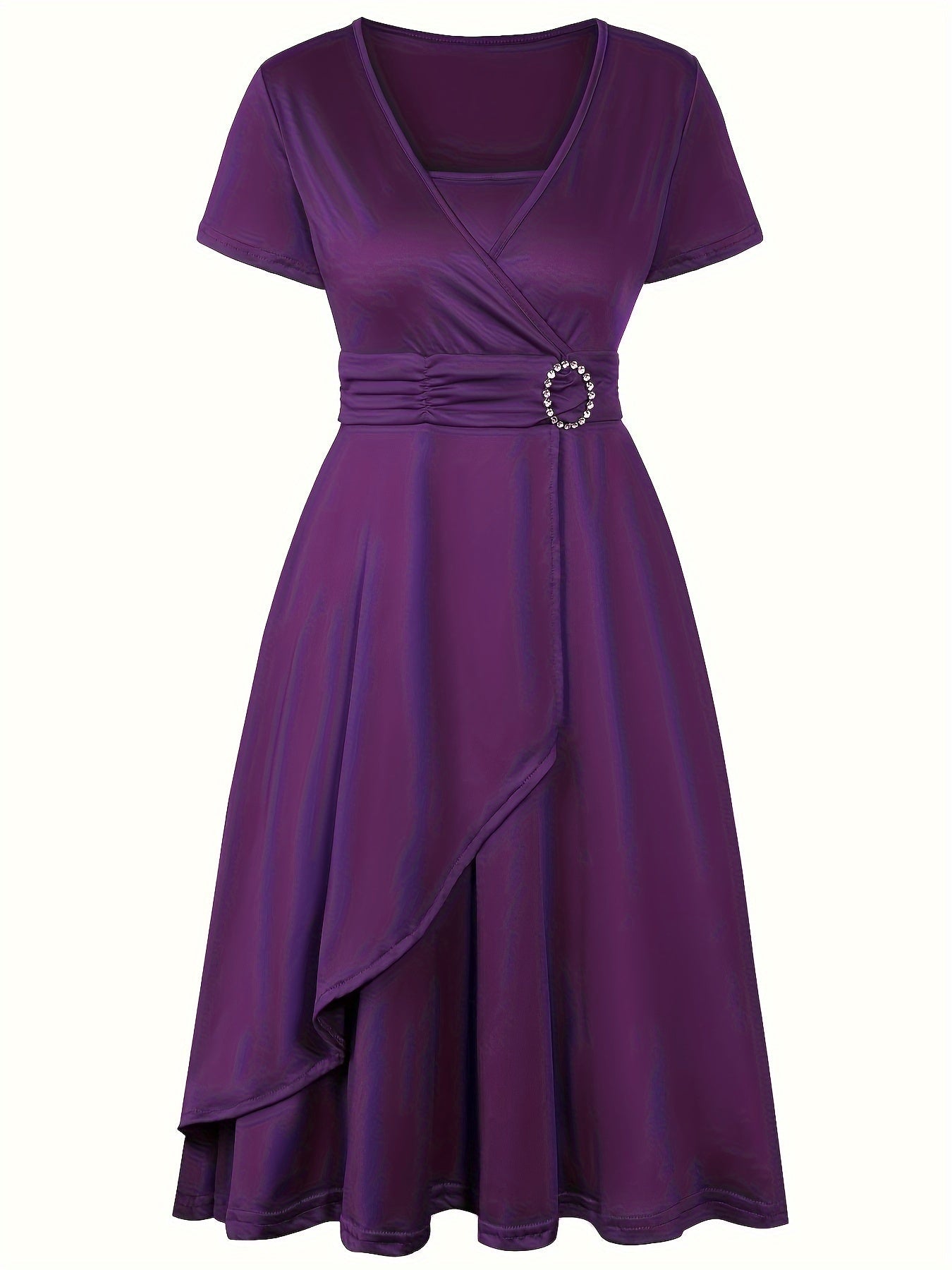 Robe Portefeuille Femme Encolure En V Manches Courtes Détail Élégant De Taille Polyvalente