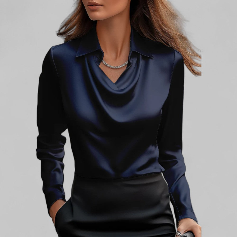 Blouse Col Drapé Regular Fit Pour Femme Style Business Casual Élégante Idéale Bureau