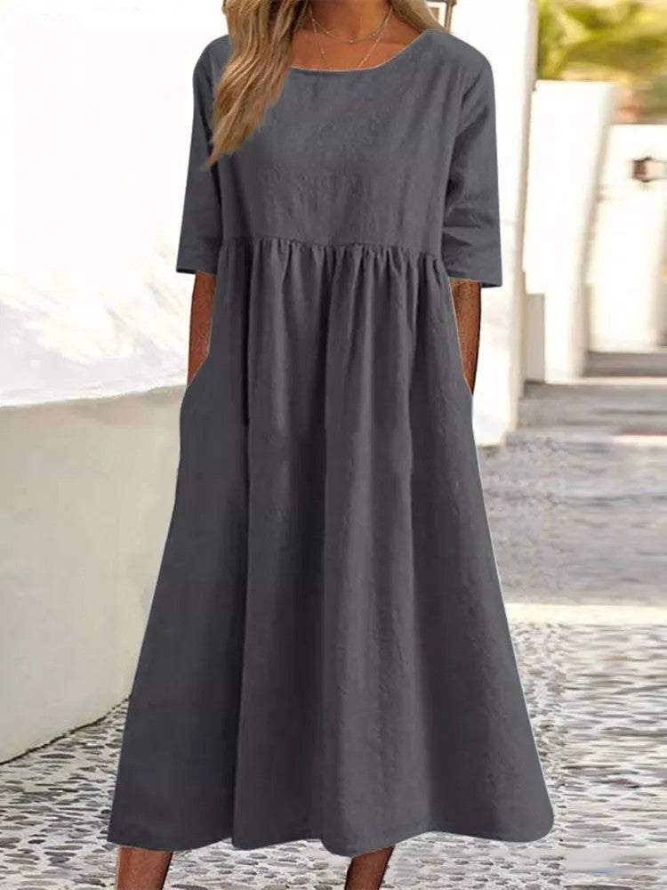 Baumwollleinen Kleid für Damen von Fudus mit Taschen