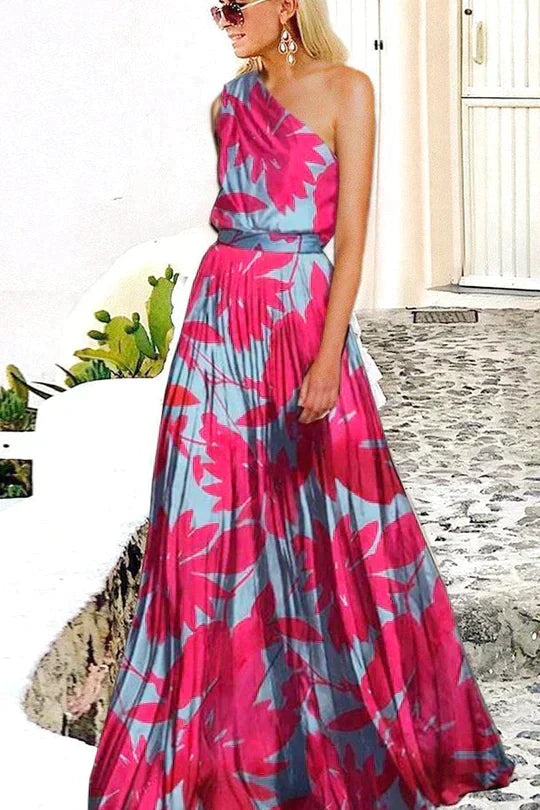 Maxikleid Leonie mit asymmetrischer Schulter und Druck