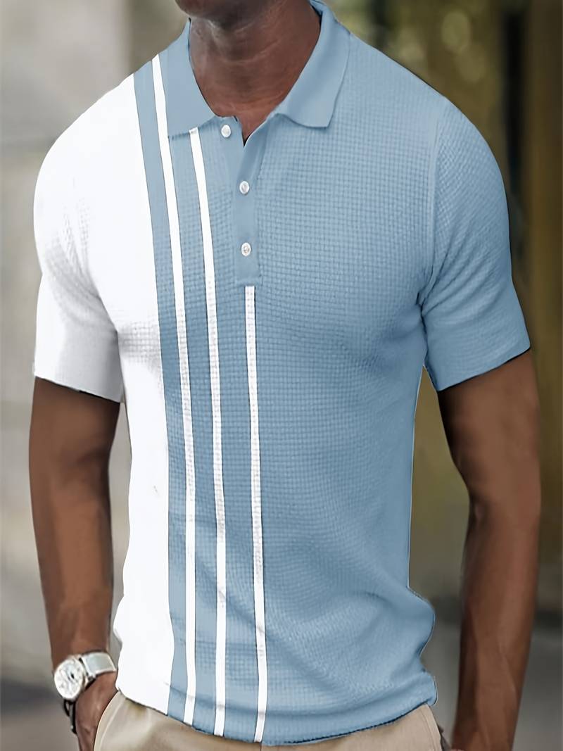 Polo Homme À Rayures Avec Col Classique Manches Courtes Respirant Léger Deux Tons Noir Et Blanc