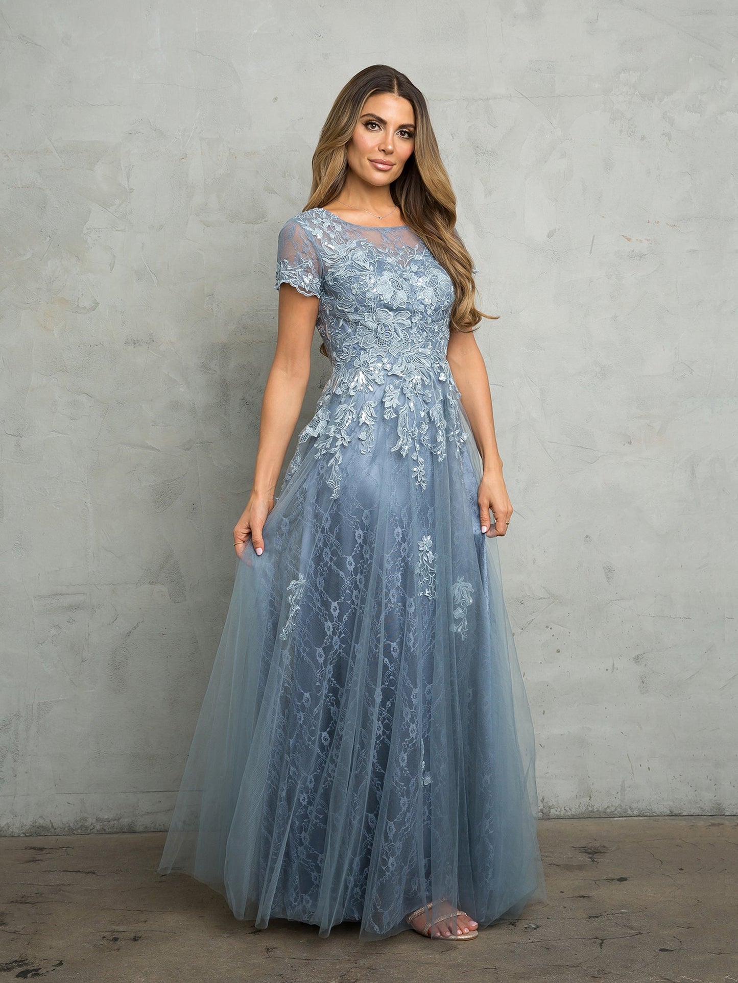 Robe Longue Formelle Pour Mère De La Mariée Eva Fashion 5261 A Ligne En Tulle Et Dentelle